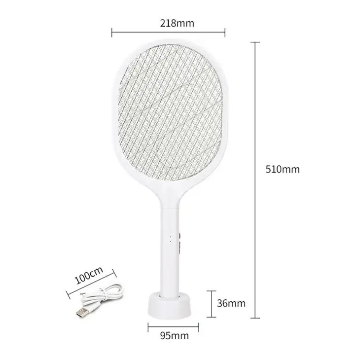 White Rechargeable Electric Mosquito Racket - 2-in-1 Mosquito Killer with Lithium Battery, Fly Swatter & V888-ELOSUNG13212