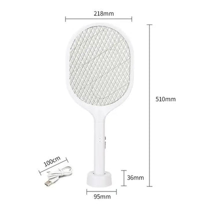 White Rechargeable Electric Mosquito Racket - 2-in-1 Mosquito Killer with Lithium Battery, Fly Swatter & V888-ELOSUNG13212