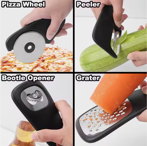 Stackable Kitchen Tool Set - Multi-Function Grater, Herb Cutter, Garlic Press, Can Opener, Cheese Grater, V888-ELOSUNG13213