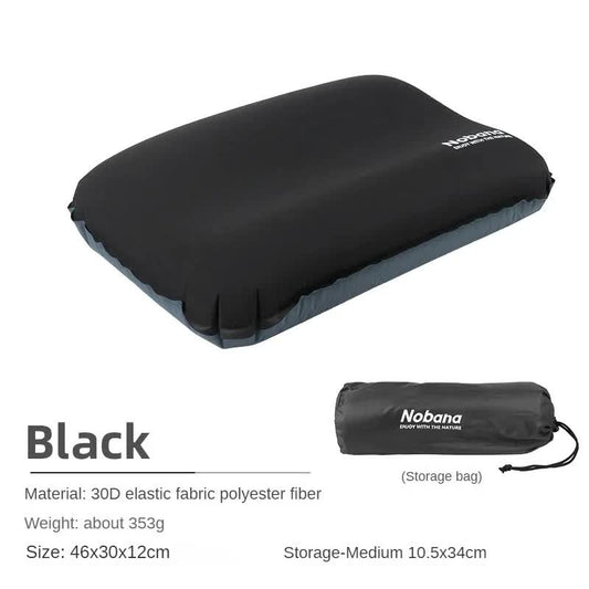 Black Automatic Inflatable 3D Outdoor Sponge Pillow - Portable Camping Travel Neck Cushion, Comfortable Air V888-ELOSUNG13224