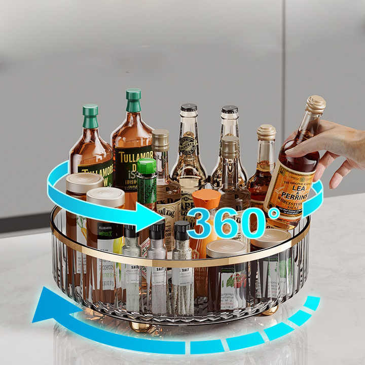 Transparent Luxury Rotating Storage Rack - Transparent Spice Organizer & Condiment Holder for Kitchen and V888-ELOSUNG13242