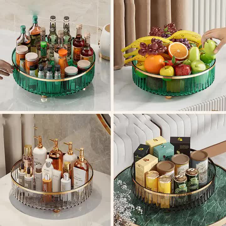Grey Luxury Rotating Storage Rack - Transparent Spice Organizer & Condiment Holder for Kitchen and Living V888-ELOSUNG13243