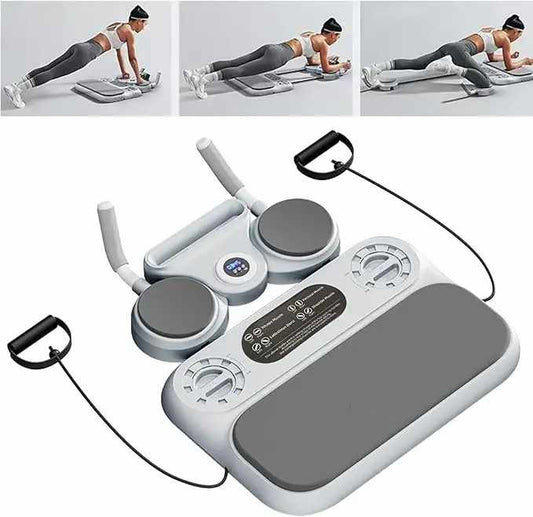 Grey 6-in-1 Multifunctional Fitness Board - Ab Wheel, Automatic Rebound, Fat Burning and Core Strengthening V888-ELOSUNG13252