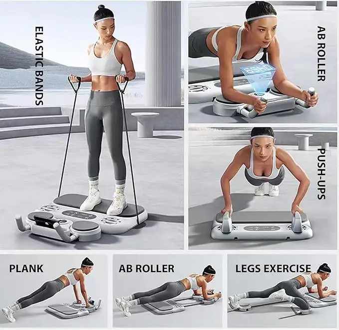 Grey 6-in-1 Multifunctional Fitness Board - Ab Wheel, Automatic Rebound, Fat Burning and Core Strengthening V888-ELOSUNG13252
