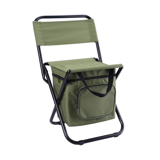Green Portable 3-in-1 Folding Camping Chair with Storage Bag, Backrest, and Insulated Cooler for Outdoor V888-ELOSUNG13303