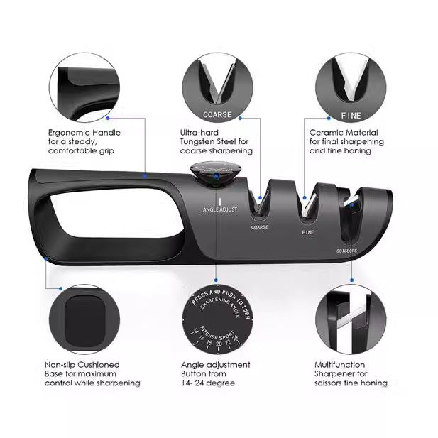 Adjustable Multi-Functional Knife Sharpener with Angle Control for Kitchen Tools, Scissors, and Blades V888-ELOSUNG13314