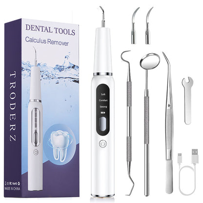White Portable Ultrasonic Dental Cleaner, Home Use Plaque Remover, Sonic Tooth Stain & Tartar Cleaning Tool V888-ELOSUNG13323