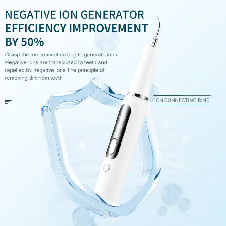 White Portable Ultrasonic Dental Cleaner, Home Use Plaque Remover, Sonic Tooth Stain & Tartar Cleaning Tool V888-ELOSUNG13323