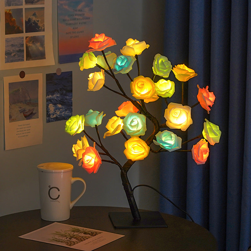 LED Rose Flower Tree Light with Detachable Base and USB Switch - Decorative Night Light for Home Decor V888-ELOSUNG13344