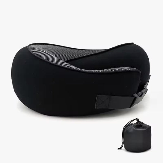 Black Buckle Tape Memory Foam U-Shaped Neck Pillow - Snail Travel Cushion for Airplane, Office Nap, and V888-ELOSUNG13355