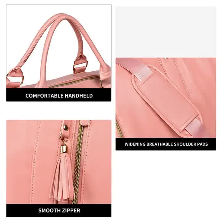 White And Brown PU Leather Foldable Garment Bag, Women's Travel Duffel with Suit Carrier, Multi-Function V888-ELOSUNG13396