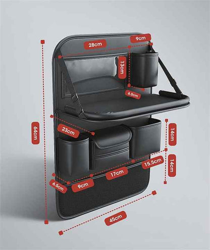 Grey Car Seat Back Organizer with Foldable Tray, Leather Backseat Storage Bag, Multi-Pocket Vehicle Organizer V888-ELOSUNG13416