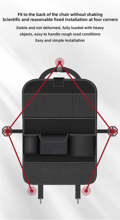Grey Car Seat Back Organizer with Foldable Tray, Leather Backseat Storage Bag, Multi-Pocket Vehicle Organizer V888-ELOSUNG13416