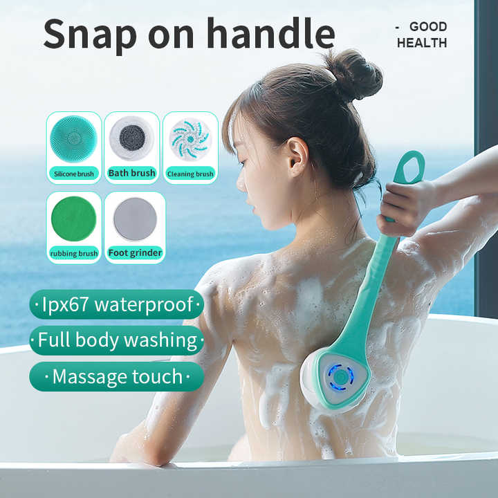 White Electric Bath Brush & Multi-Functional Massager - Long Handle Waterproof Body Cleansing Tool V888-ELOSUNG13450