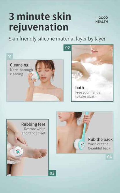 Green Electric Bath Brush & Multi-Functional Massager - Long Handle Waterproof Body Cleansing Tool V888-ELOSUNG13452