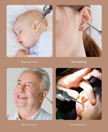 Black Rechargeable Visual Electric Ear Cleaner with LED Light - Safe and Effective Ear Wax Removal Tool for V888-ELOSUNG13456