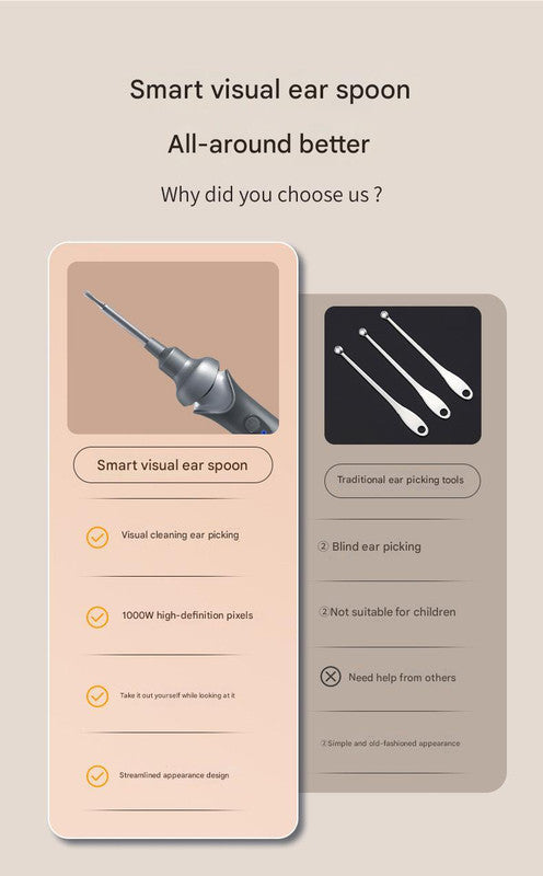 Black Rechargeable Visual Electric Ear Cleaner with LED Light - Safe and Effective Ear Wax Removal Tool for V888-ELOSUNG13456