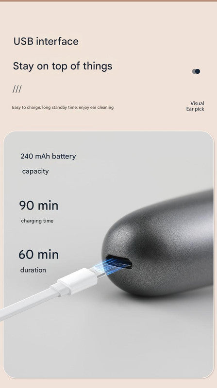 Black Rechargeable Visual Electric Ear Cleaner with LED Light - Safe and Effective Ear Wax Removal Tool for V888-ELOSUNG13456