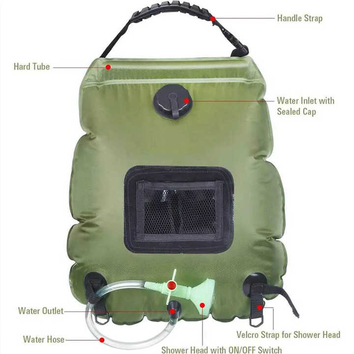 Green Portable Solar Camping Shower Bag, Foldable 20L Outdoor Water Storage Bag with Temperature Display for V888-ELOSUNG13470