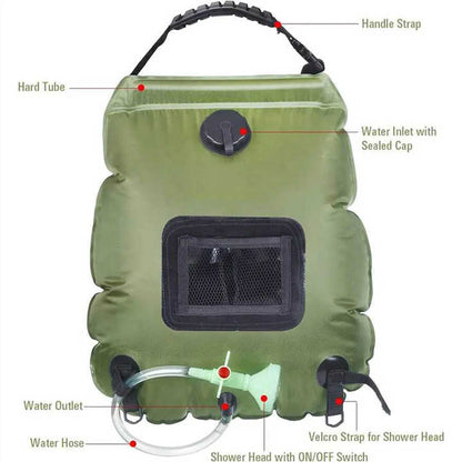 Green Portable Solar Camping Shower Bag, Foldable 20L Outdoor Water Storage Bag with Temperature Display for V888-ELOSUNG13470