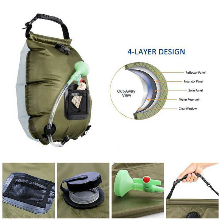 Green Portable Solar Camping Shower Bag, Foldable 20L Outdoor Water Storage Bag with Temperature Display for V888-ELOSUNG13470