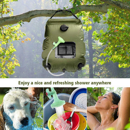 Green Portable Solar Camping Shower Bag, Foldable 20L Outdoor Water Storage Bag with Temperature Display for V888-ELOSUNG13470