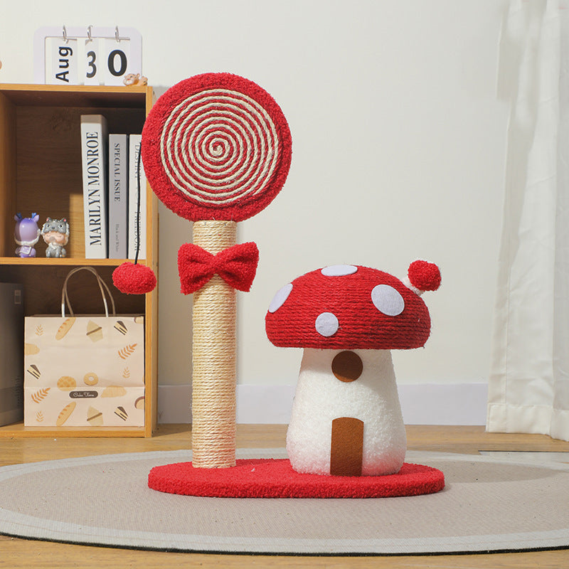 Red Durable Mushroom Cat Scratching Post - Anti-Slip, No Debris Cat Scratch Pad with Sofa Protection for V888-ELOSUNG13478