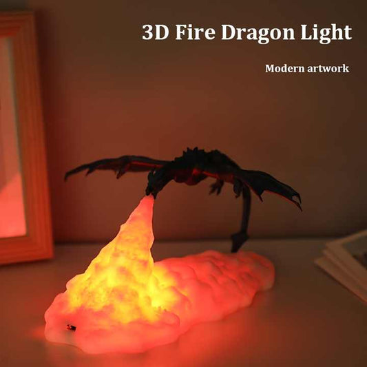 Red Fire Dragon 3D Printed LED Dragon Flame Night Light - Unique Decorative Lamp for Desk, Bedroom & Gift V888-ELOSUNG13533