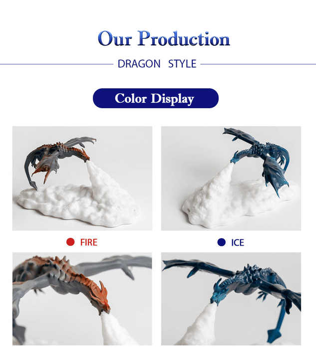 Blue Ice Dragon 3D Printed LED Dragon Flame Night Light - Unique Decorative Lamp for Desk, Bedroom & Gift V888-ELOSUNG13534