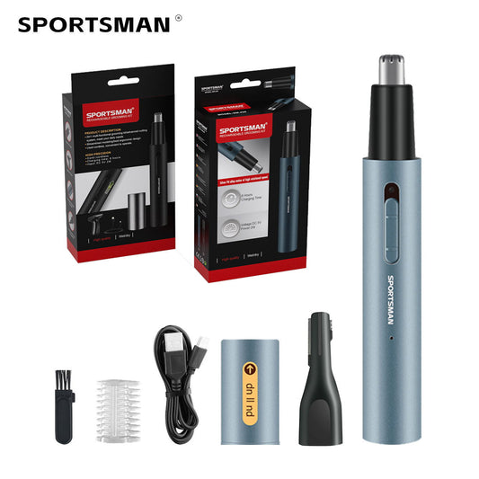 Light Blue Electric Nose Hair Trimmer with Sideburn Cutter - Portable USB Rechargeable Grooming Kit V888-ELOSUNG13537