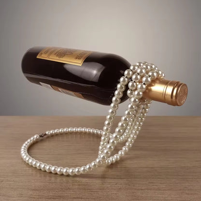 White Modern Floating Pearl Wine Bottle Holder - Elegant Home Decor, Unique Kitchen Accessory for Dining, V888-ELOSUNG13541