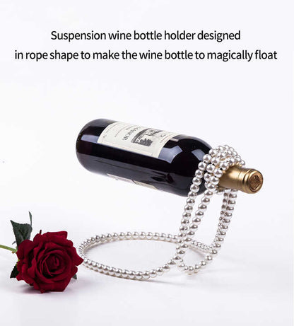 White Modern Floating Pearl Wine Bottle Holder - Elegant Home Decor, Unique Kitchen Accessory for Dining, V888-ELOSUNG13541