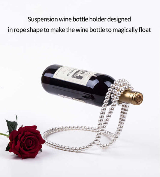White Modern Floating Pearl Wine Bottle Holder - Elegant Home Decor, Unique Kitchen Accessory for Dining, V888-ELOSUNG13541