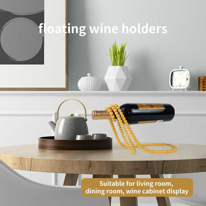 White Modern Floating Pearl Wine Bottle Holder - Elegant Home Decor, Unique Kitchen Accessory for Dining, V888-ELOSUNG13541