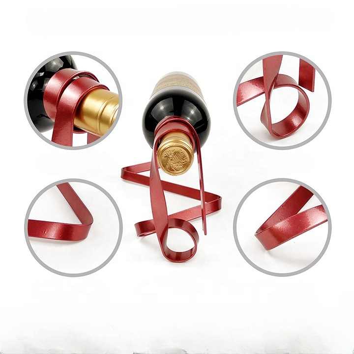 Gold Modern Ribbon Wine Bottle Holder - Creative Floating Wine Rack for Home and Bar Decor V888-ELOSUNG13544