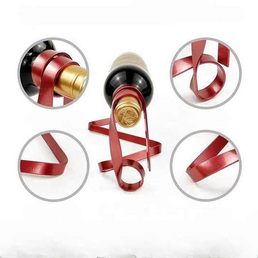 Gold Modern Ribbon Wine Bottle Holder - Creative Floating Wine Rack for Home and Bar Decor V888-ELOSUNG13544