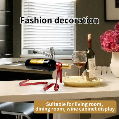 Gold Modern Ribbon Wine Bottle Holder - Creative Floating Wine Rack for Home and Bar Decor V888-ELOSUNG13544