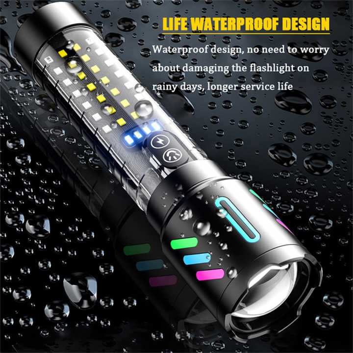 LED Rechargeable Laser Flashlight - Multifunctional Type-C Strong Light Torch with Adjustable Zoom V888-ELOSUNG13556