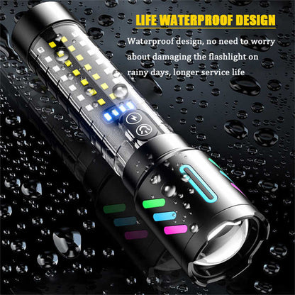 LED Rechargeable Laser Flashlight - Multifunctional Type-C Strong Light Torch with Adjustable Zoom V888-ELOSUNG13556