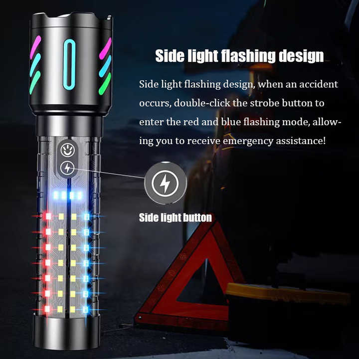 LED Rechargeable Laser Flashlight - Multifunctional Type-C Strong Light Torch with Adjustable Zoom V888-ELOSUNG13556