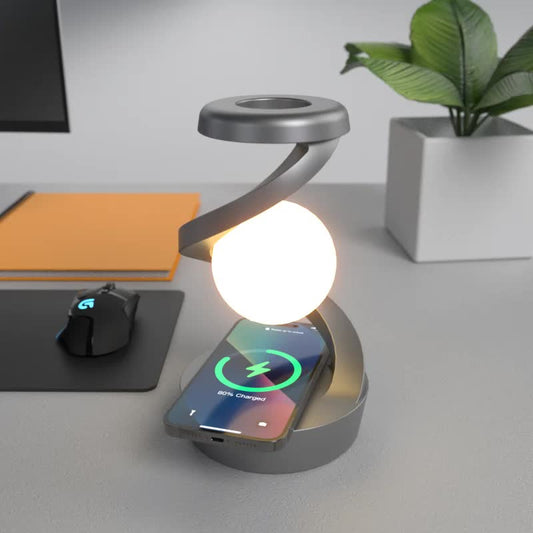 Grey 360 degrees Rotating Floating Night Light | 7-Color RGB Atmosphere Light | USB Rechargeable for Bedroom, V888-ELOSUNG13563