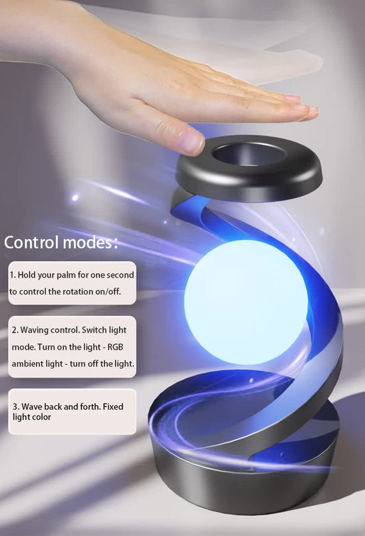 Grey 360 degrees Rotating Floating Night Light | 7-Color RGB Atmosphere Light | USB Rechargeable for Bedroom, V888-ELOSUNG13563