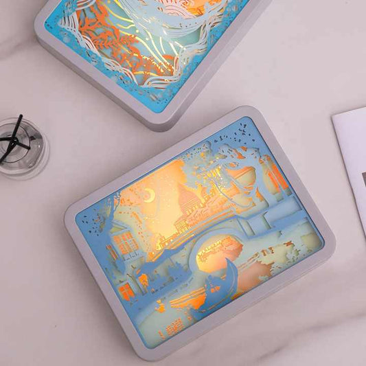 Listening To Fish Style 3D Paper Carving Night Light - USB Or Battery Powered Decorative Bedside Lamp | V888-ELOSUNG13583