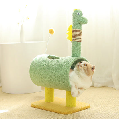 Green Dinosaur-Theme Cat Tree with Tunnel - Multi-Functional Cat Scratching Post and Playhouse V888-ELOSUNG13621