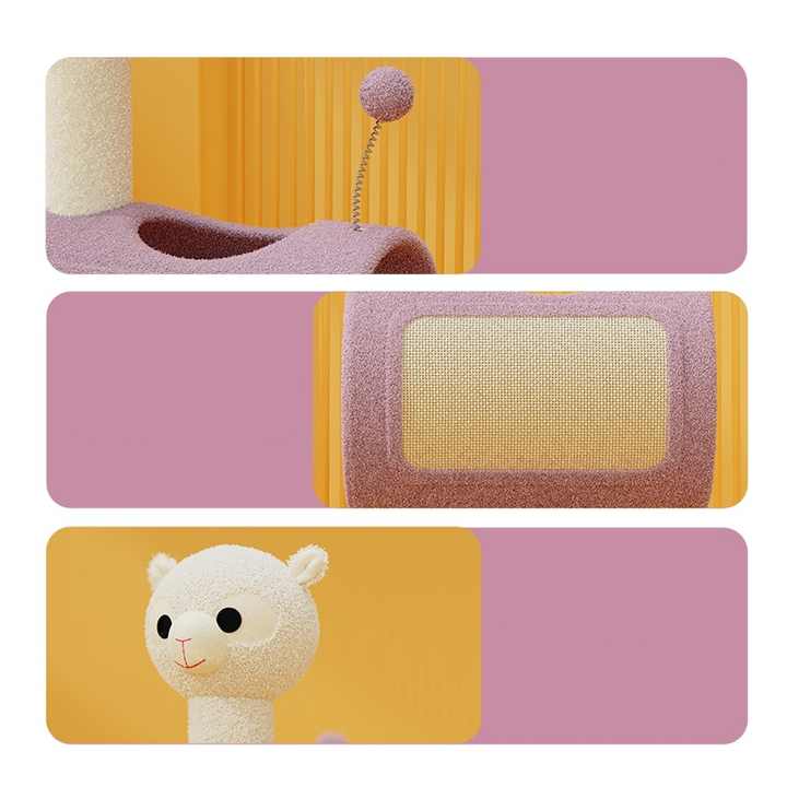 Yellow Chicken-Theme Cat Tree with Tunnel - Multi-Functional Cat Scratching Post and Playhouse V888-ELOSUNG13622