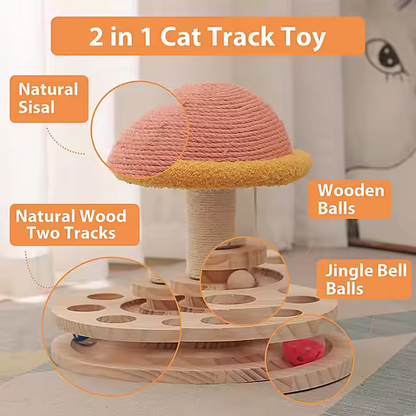 Large Pink Interactive Cat Scratching Post with Ball Track - Fun Mushroom-Shaped Cat Toy for Play, V888-ELOSUNG13625