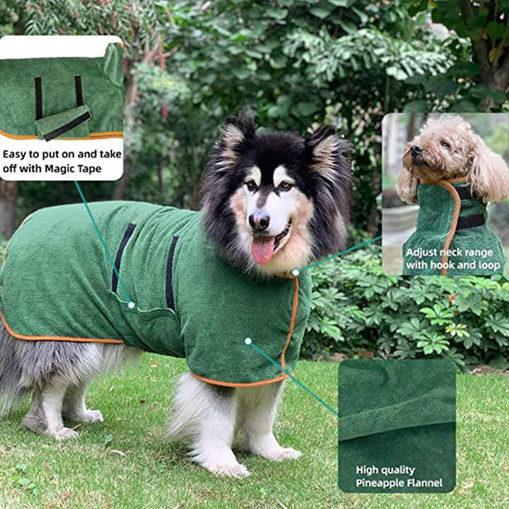 S Green Pet Dog Quick-Dry Bathrobe - Absorbent Towel Robe for Medium and Large Dogs V888-ELOSUNG13642