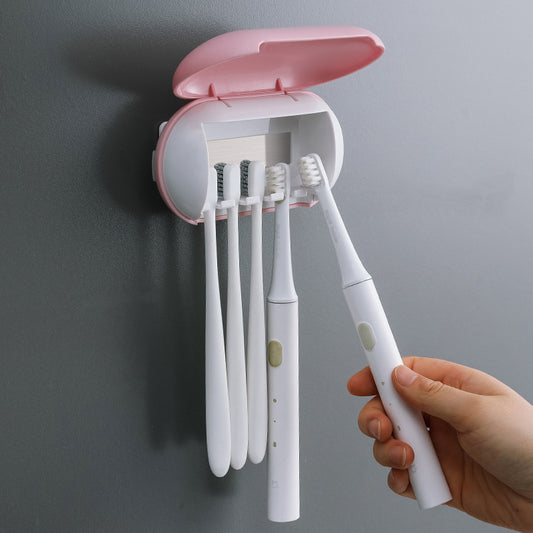 Cyan Wall-Mounted Toothbrush Sterilizer with UV-C Disinfection and Drying - USB Rechargeable, Family 5-Brush V888-ELOSUNG13660