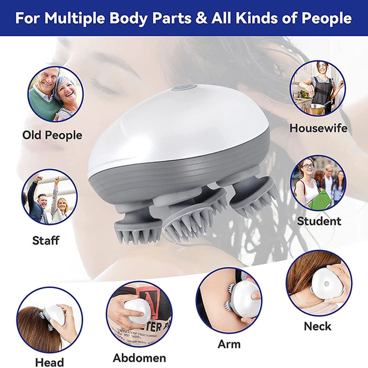 Green Mini Electric Head Massager - Portable 3D Massage Device, Waterproof, Multifunctional Relaxation & Pet V888-ELOSUNG13674
