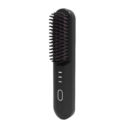 Black Wireless Hair Straightening Brush - Portable 2-in-1 Styling Tool with USB Charging, Ceramic Heat V888-ELOSUNG13675